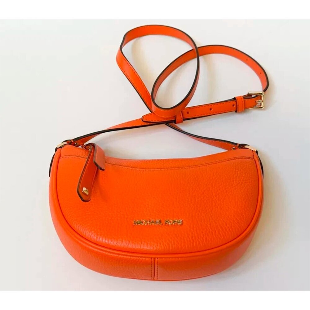 S Michael Kors Dover Half Moon Crossbody Orange Leather Bag 35R3G4DC5L Purse NWT - Picture 5 of 14